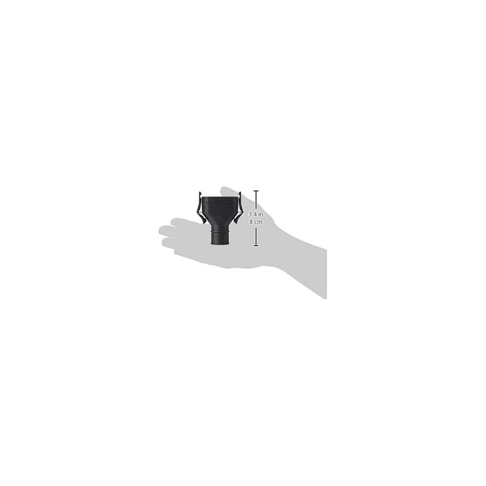 Ein schwarzer Trichteradapter mit Klammern, der von einer Hand gehalten wird. Maße: 8 cm.