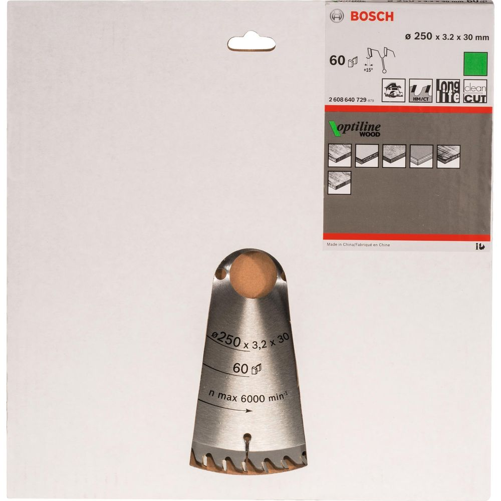 Lama sega circolare Bosch Ø 250x3,2x30 mm, 60 denti, legno.
