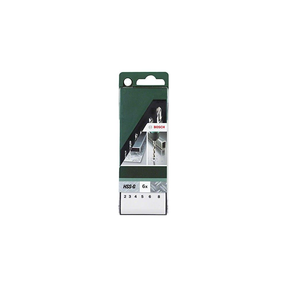 Verpackung für Bosch HSS-G Metallbohrer, 6 Stück, Größen 2-8 mm.