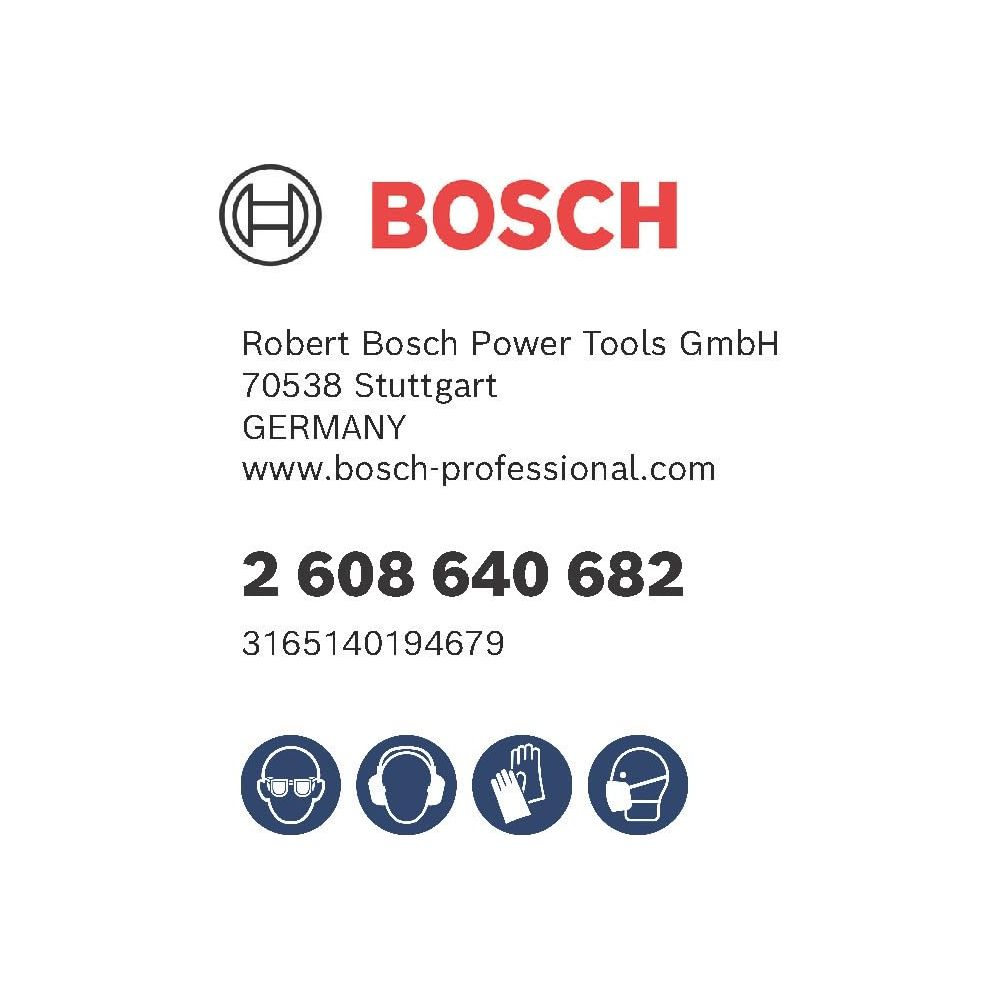 Bosch Logo, Kontaktdaten, Telefonnummer, Teilenummer und Piktogramme für PSA.