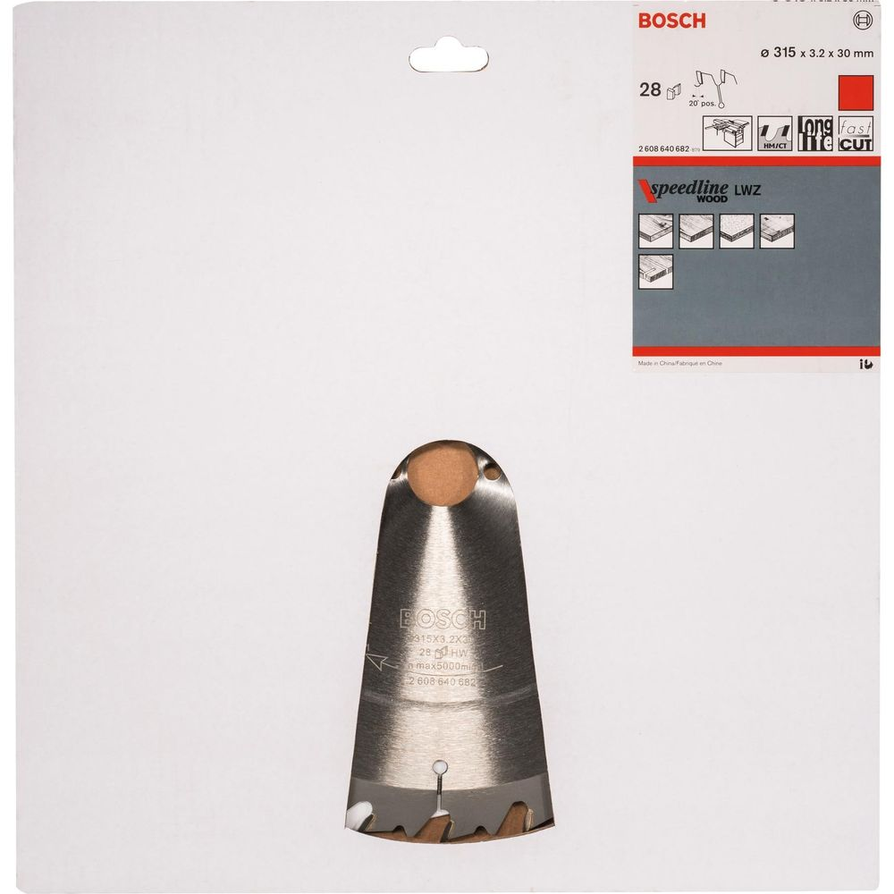 Bosch Kreissägeblatt mit 28 Zähnen, 315mm Durchmesser, für Holz.
