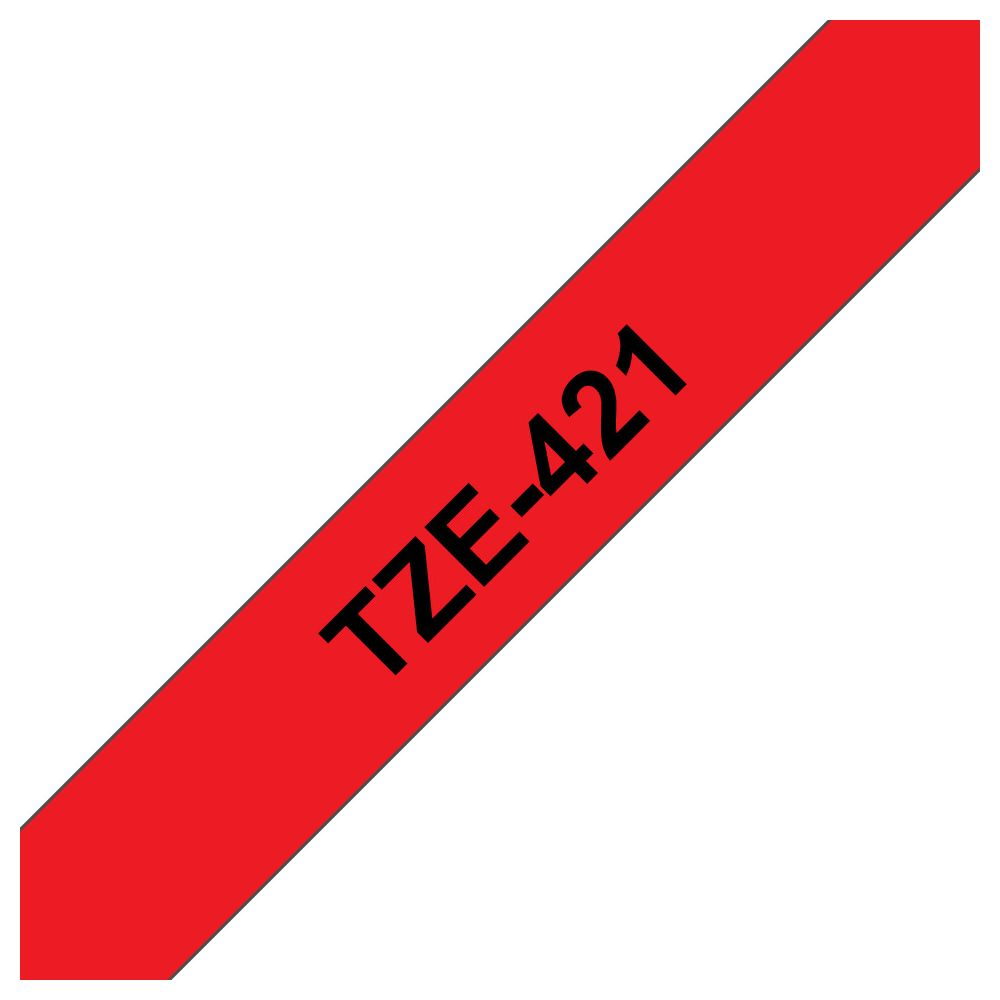 Rotes Band mit schwarzer Beschriftung TZE-421 diagonal.