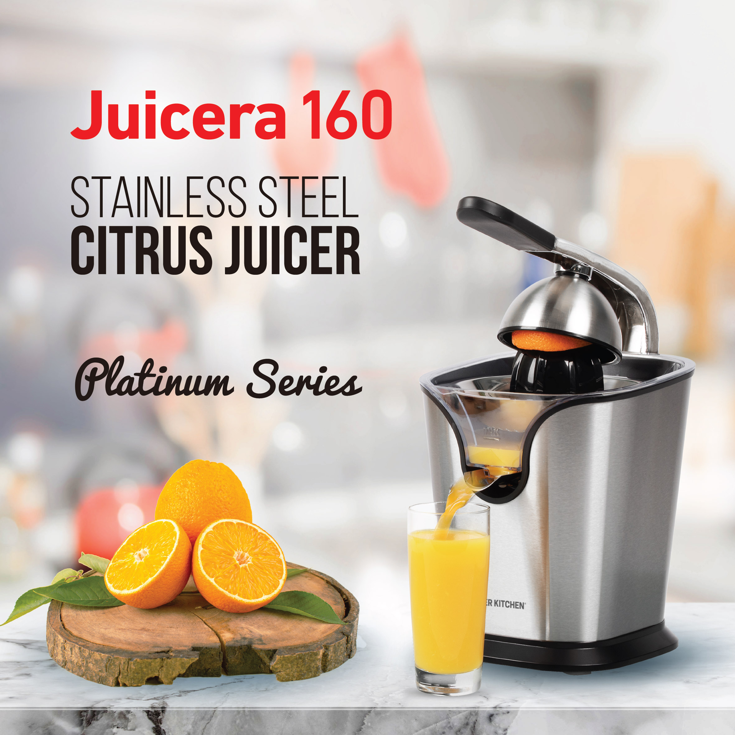 Exprimidor cítrico acero inoxidable prensa naranja, jugo a vaso.