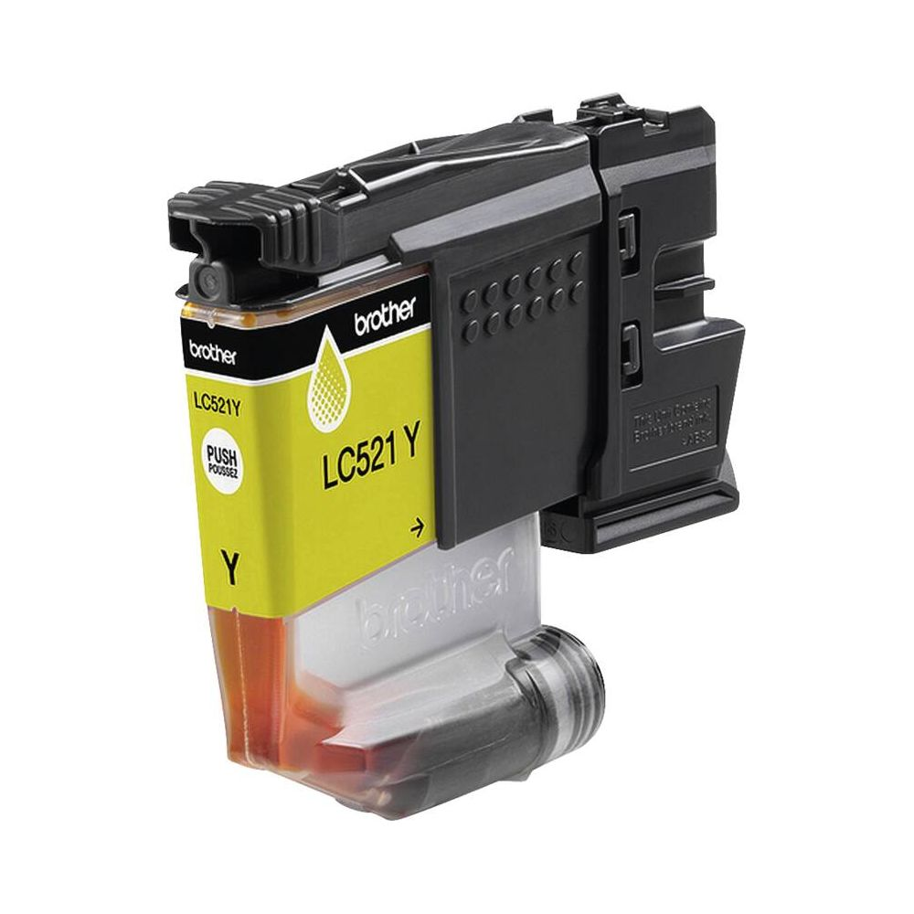 Żółty tusz Brother LC521Y z czarną górną częścią.