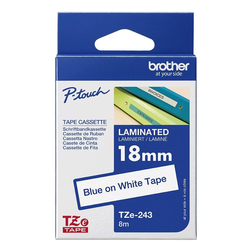 Brother P-Touch TZe-243 Bandkassette, blau auf weißem Band, 18mm