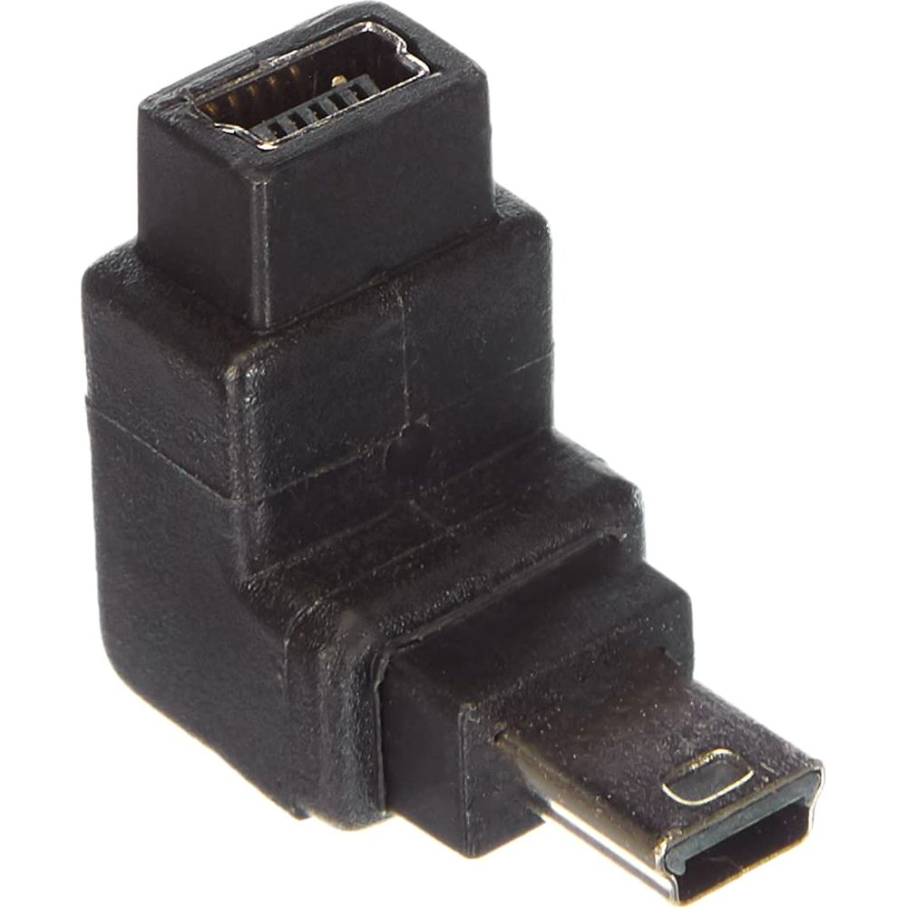 Adattatore USB nero con connettori Mini USB e USB standard angolati.