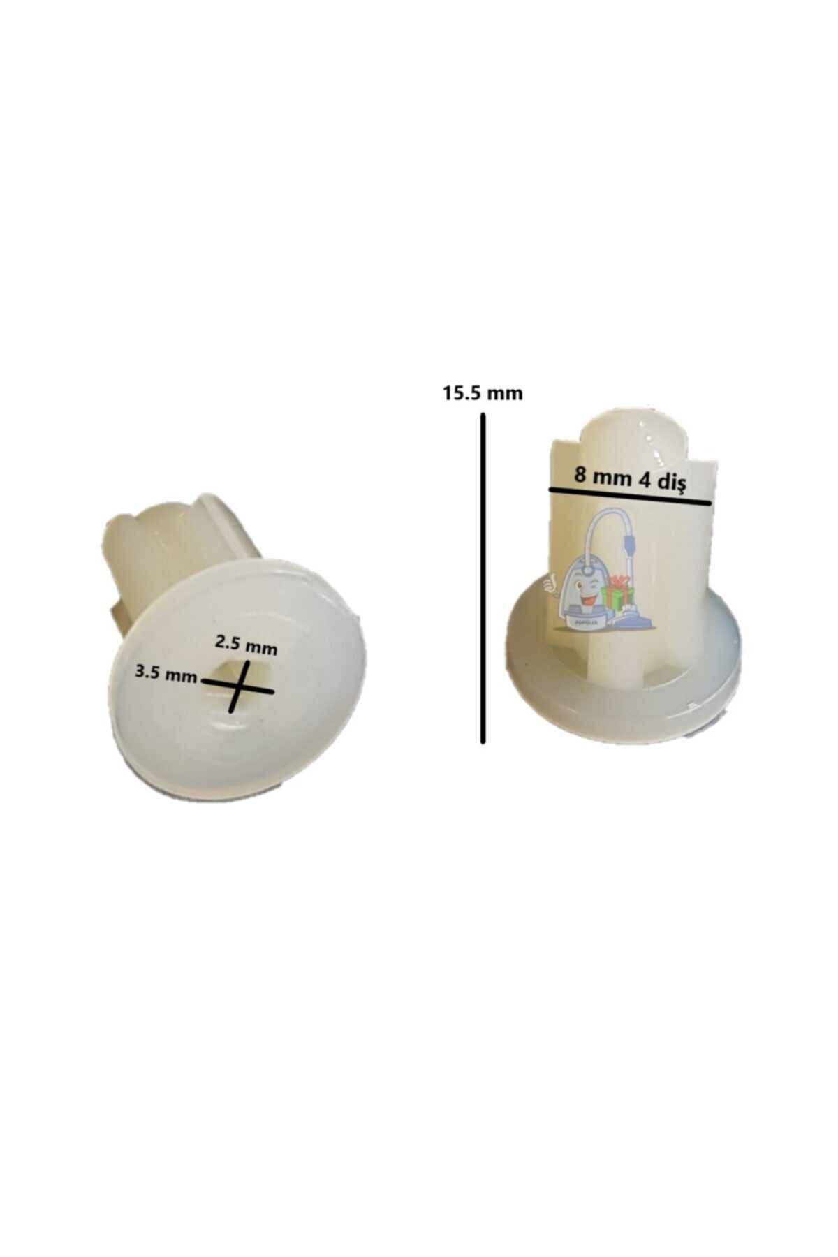 Ölçülendirilmiş iki beyaz plastik parça.
