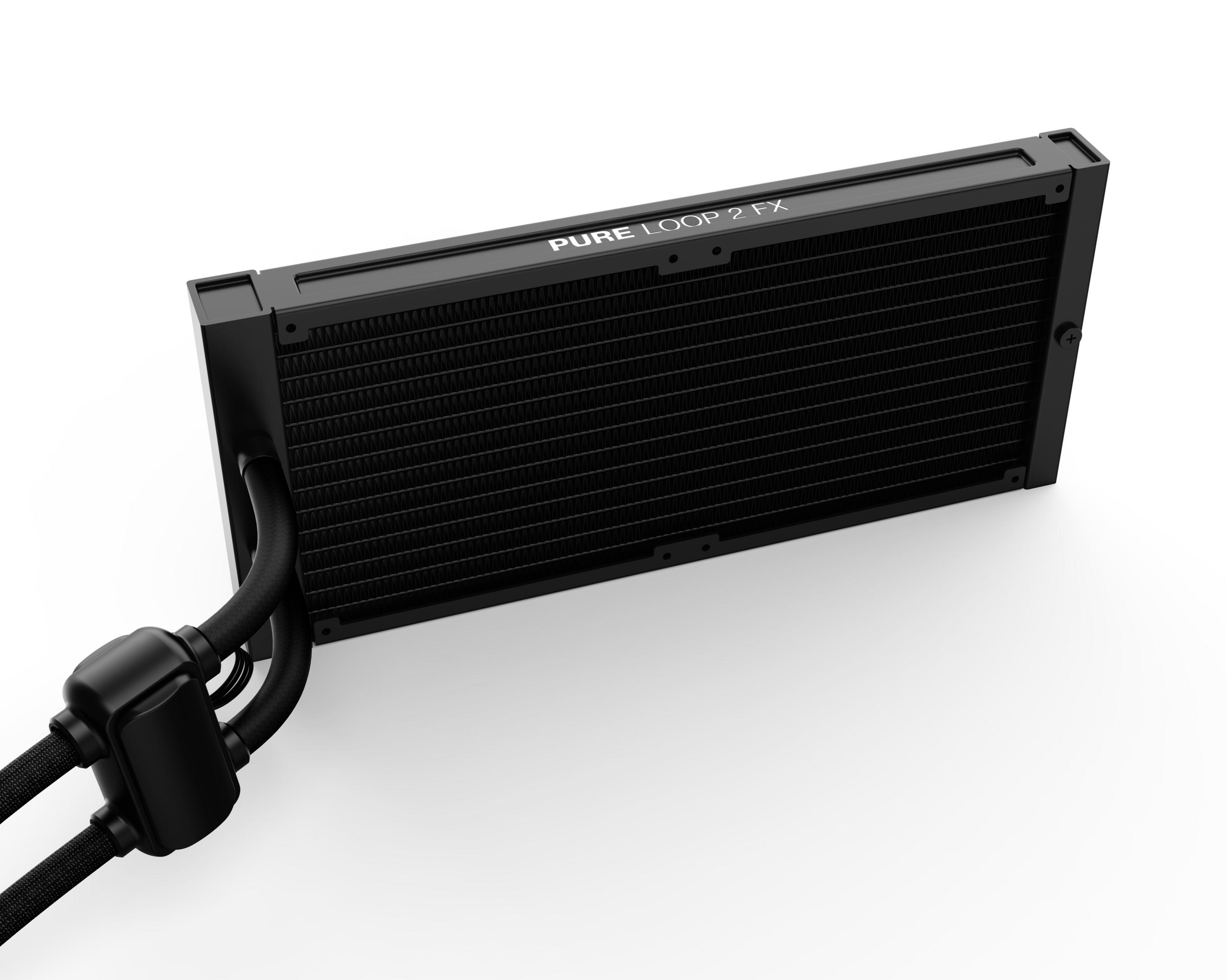 Czarny radiator PC z wężami i napisem PURE LOOP 2 FX.
