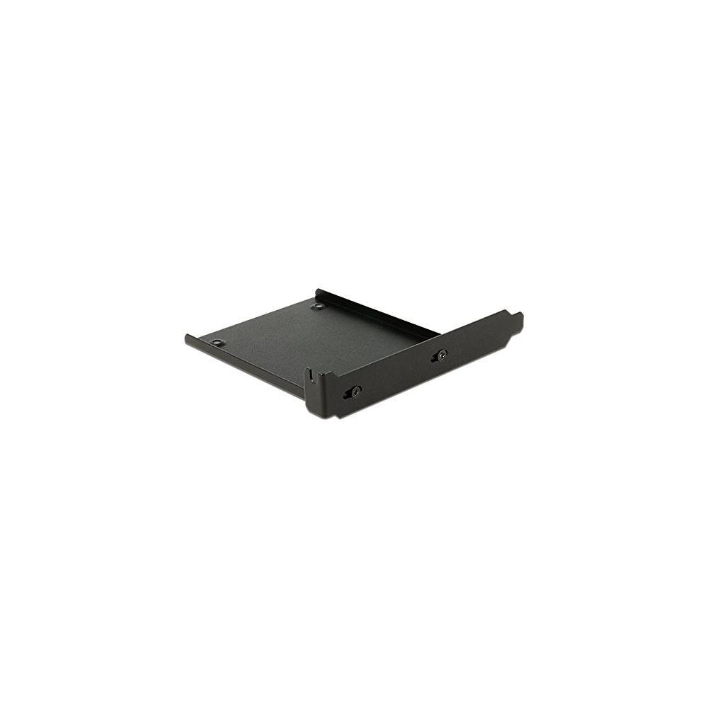 Ein schwarzer Metallschacht für eine Festplatte oder SSD mit Montagehalterung.