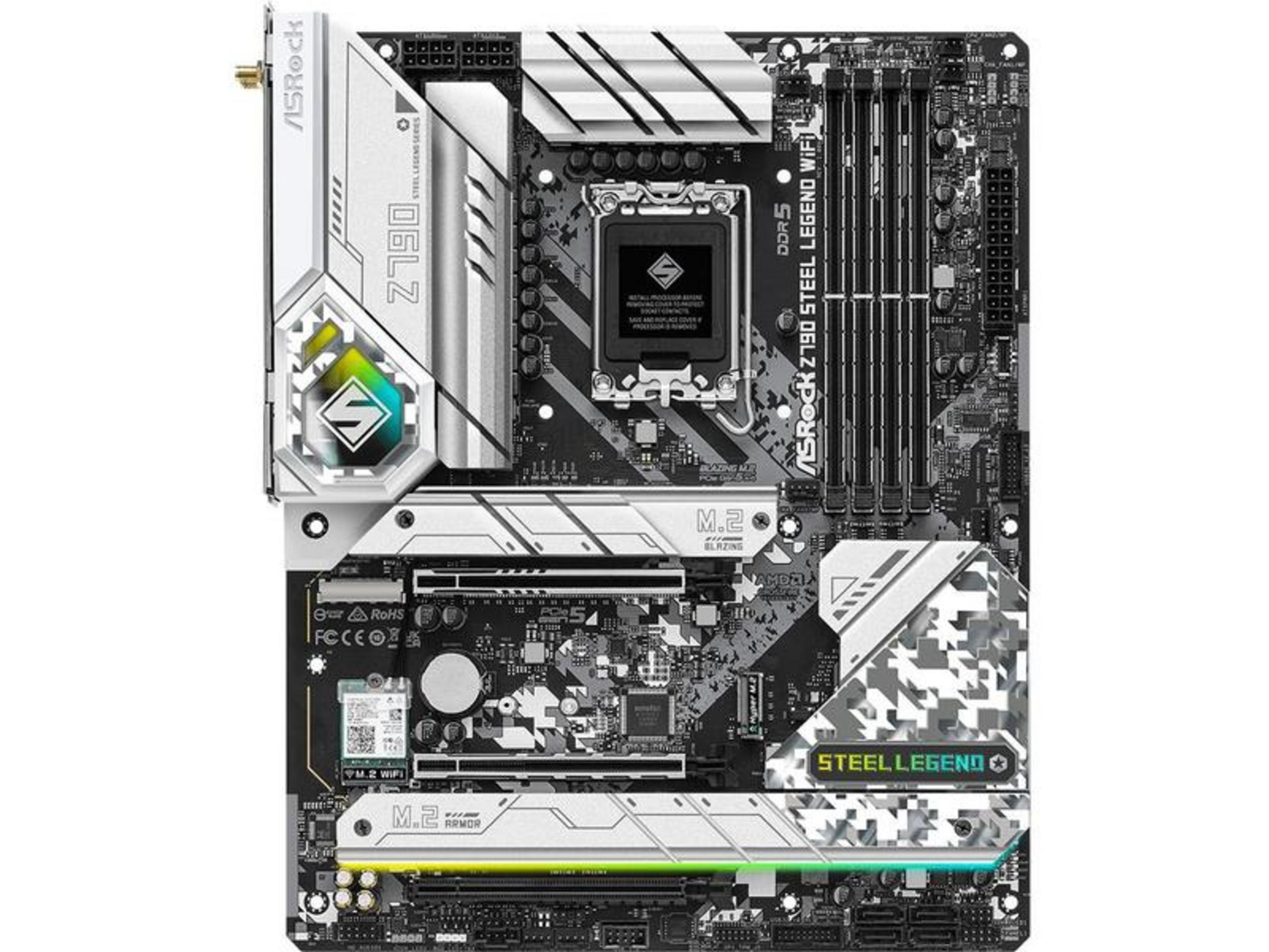 Płyta główna ASRock Z790 Steel Legend WiFi z radiatorami i gniazdami DDR5.