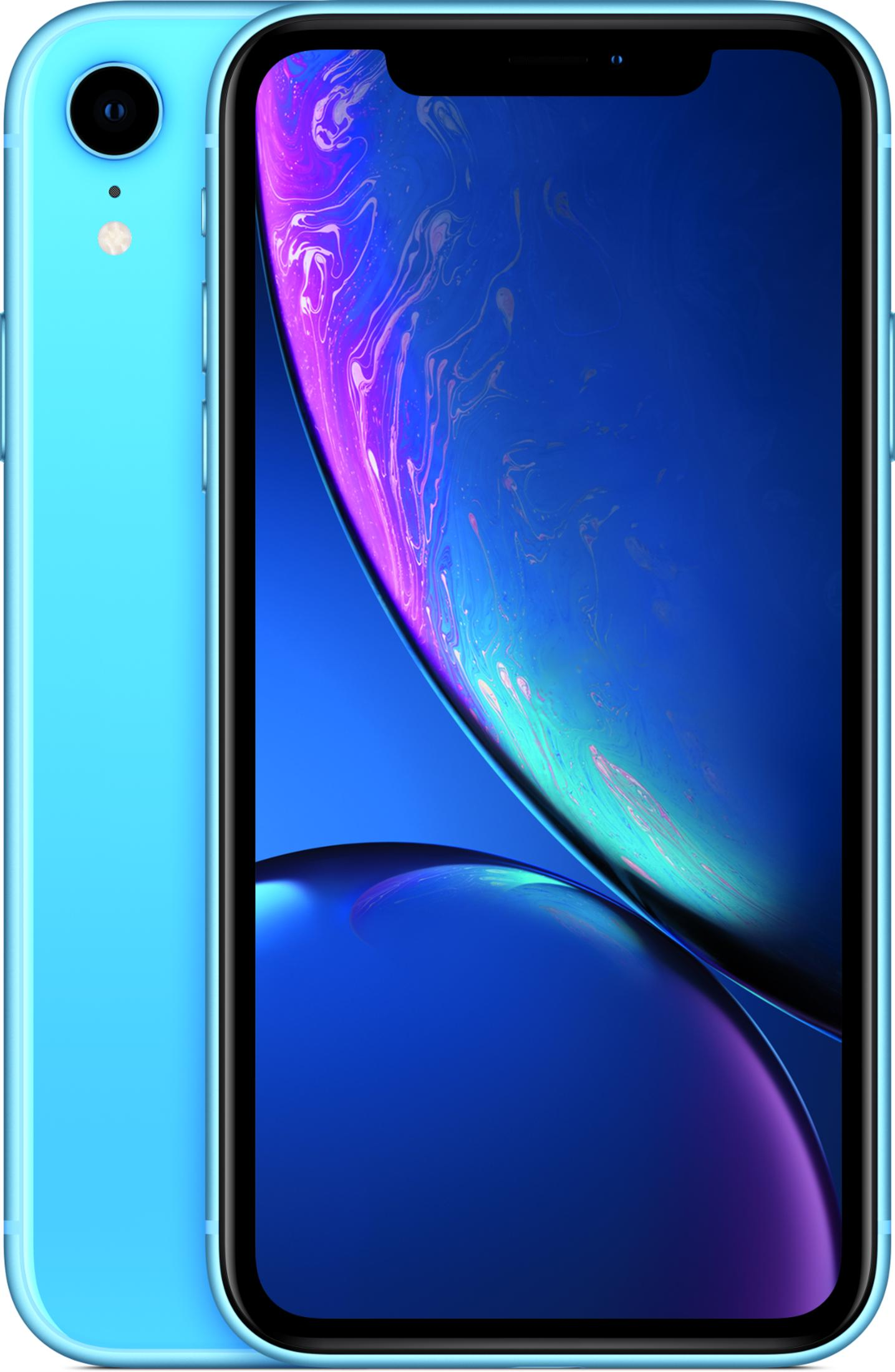 Ein hellblaues Smartphone mit einem dynamischen, bunten Hintergrund.