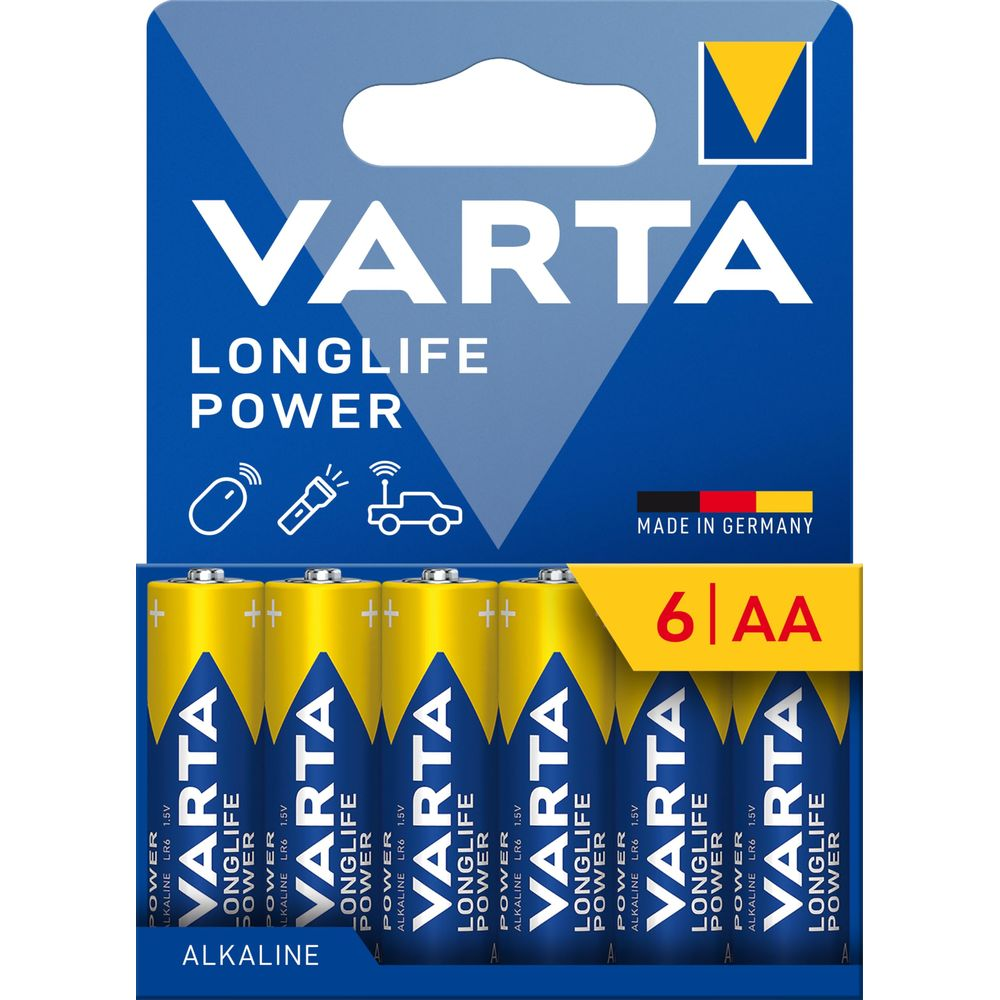 Confezione da 6 batterie alcaline Varta Longlife Power AA.