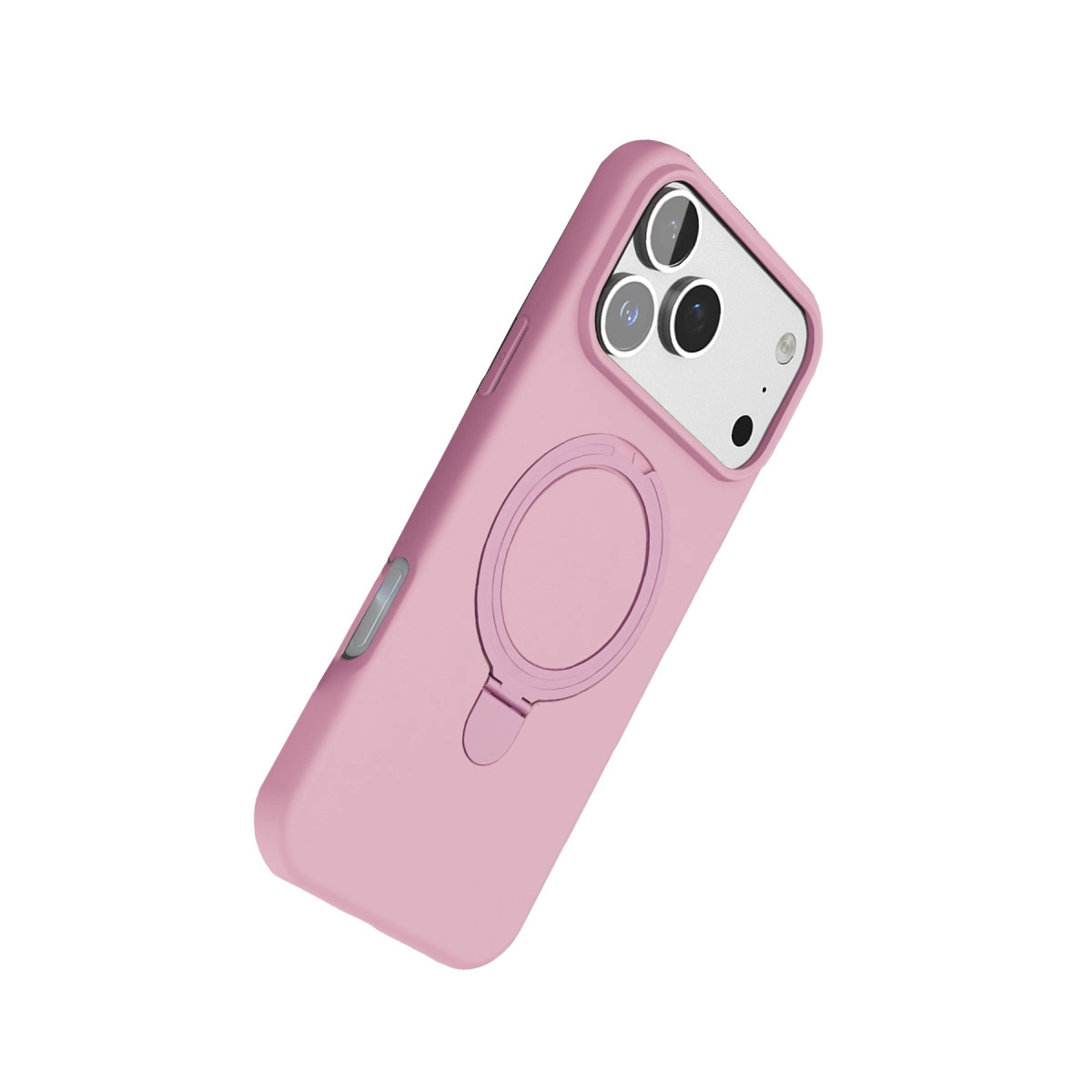 Halka tutuculu ve kamera modüllü pembe iPhone kılıfı.