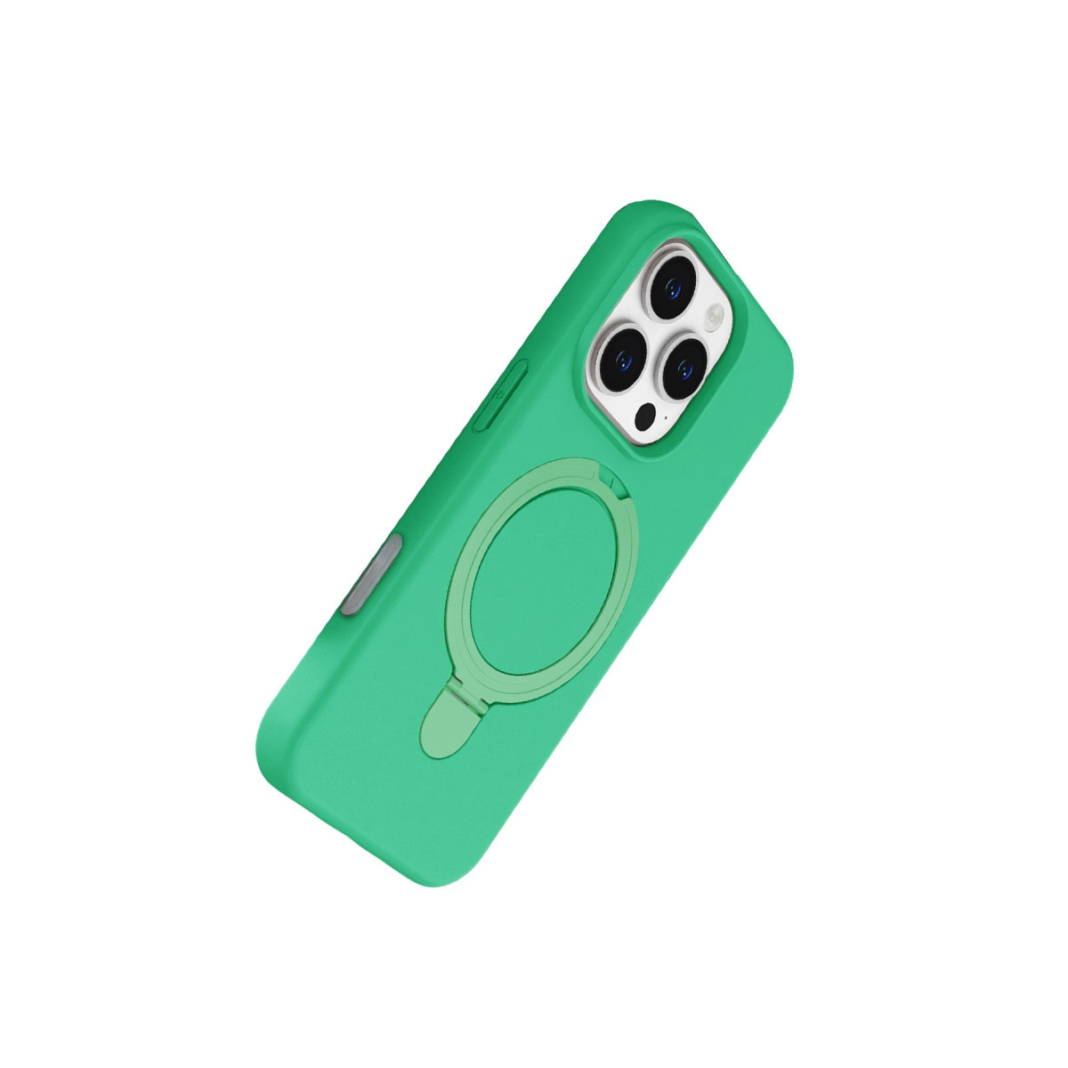 Halka tutuculu ve kamera lens kesimli yeşil telefon kılıfı.