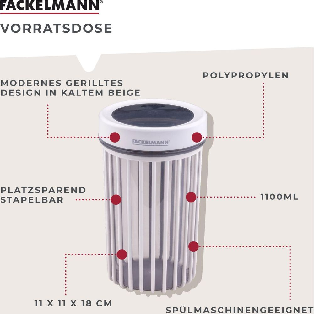 Récipient de stockage blanc en polypropylène au design nervuré, 1100 ml.