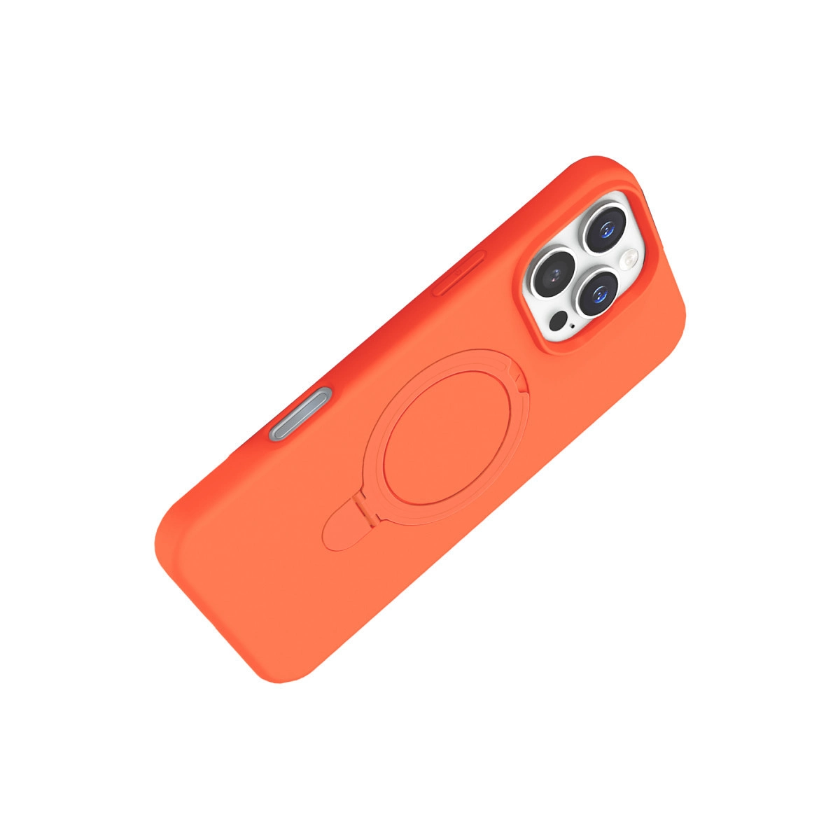Halka tutuculu ve kamera lensi oyuklu turuncu telefon kılıfı.