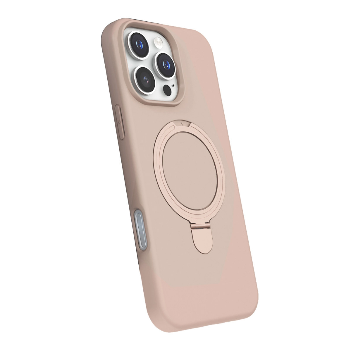 Halka tutuculu ve kamera modüllü pembe telefon kılıfı.