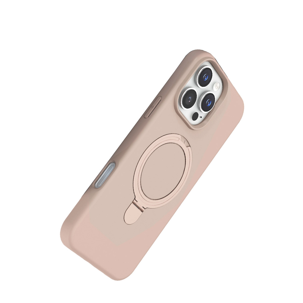 Halka tutuculu ve kamera lensli pembe telefon kılıfı.
