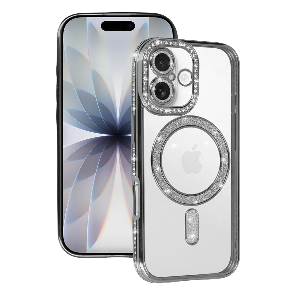 NEWFACE iPhone 17 Uyumlu Joke Simli Magneticsafe Telefon Kılıfı Gümüş