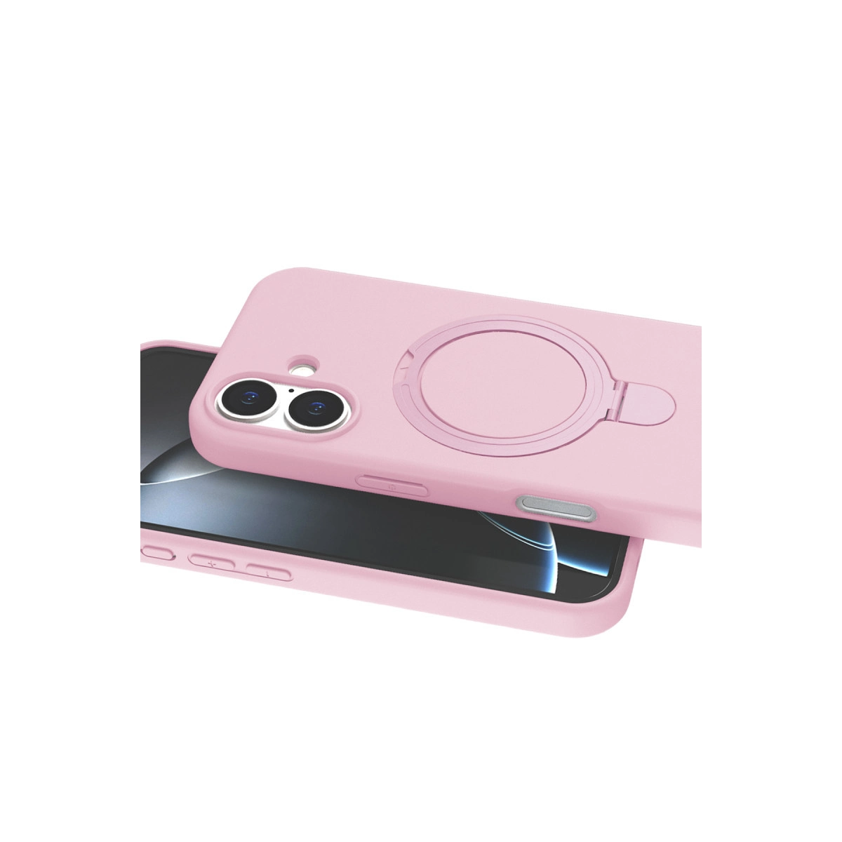 Halka tutuculu pembe telefon kılıfı bir akıllı telefonun üzerinde duruyor.