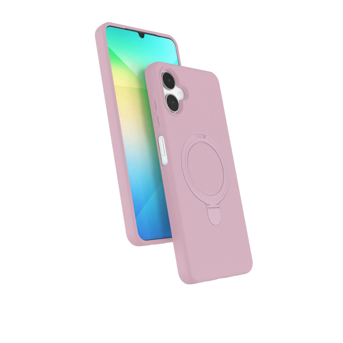 Stilize edilmiş bir ekranda halka tutuculu pembe telefon kılıfı.