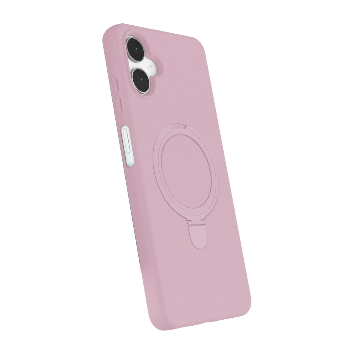 Halka tutuculu ve iki kamera lensli pembe telefon kılıfı.
