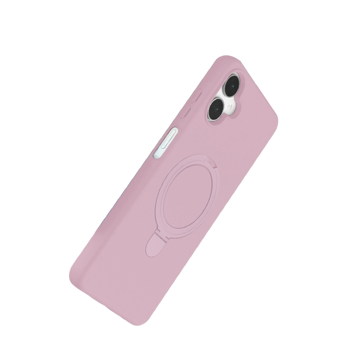 Halka tutuculu ve kamera lensli pembe telefon kılıfı.