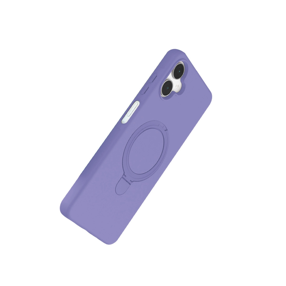 Halka tutuculu ve iki kamera lensli mor telefon kılıfı.