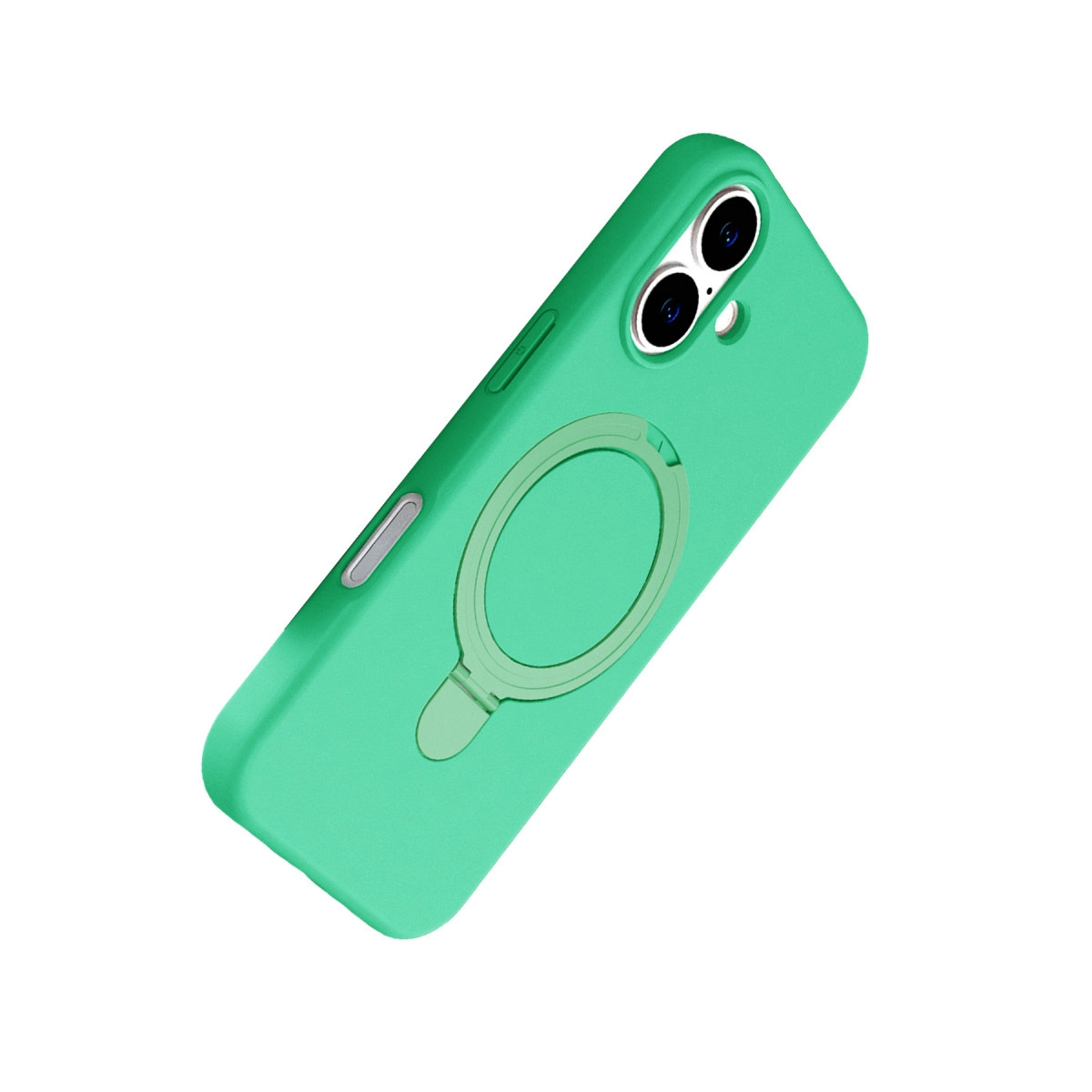 Halka tutuculu ve iki lensli yeşil telefon kılıfı.