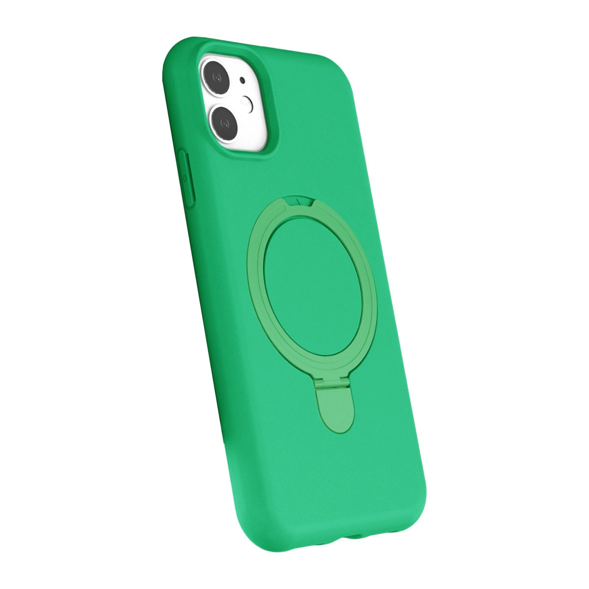 Halka tutuculu ve kamera kesimli yeşil telefon kılıfı.