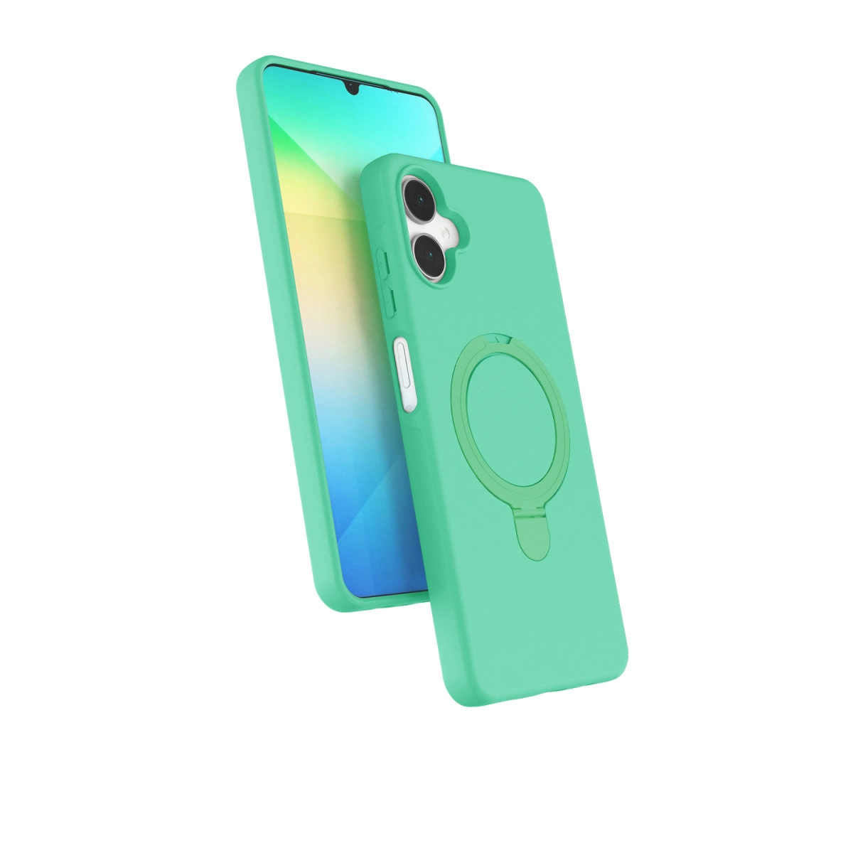 Halka tutuculu açık yeşil telefon kılıfı.