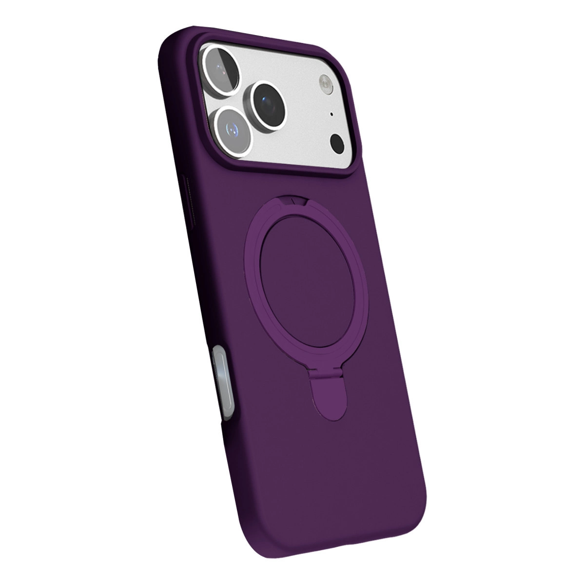 Halka tutuculu ve kamera lens kesimli mor telefon kılıfı.