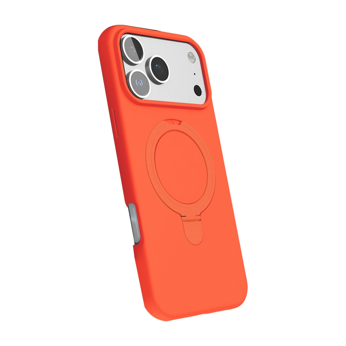 Mıknatıslı halka tutuculu turuncu telefon kılıfı ve kamera modülü.