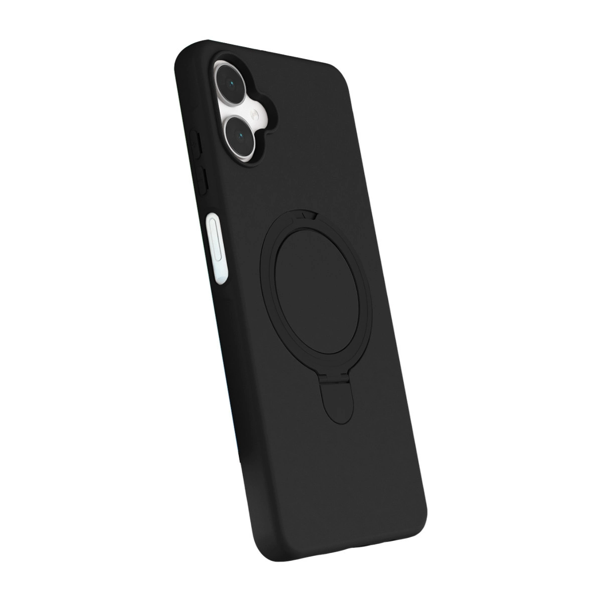 Halka tutuculu ve kamera kesimli siyah telefon kılıfı.