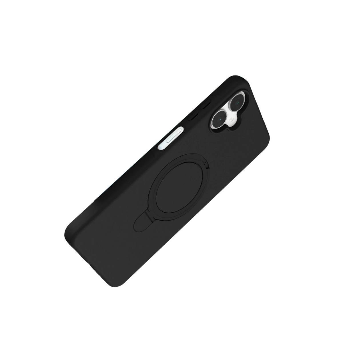 Halka tutuculu ve kamera kesimli siyah telefon kılıfı.