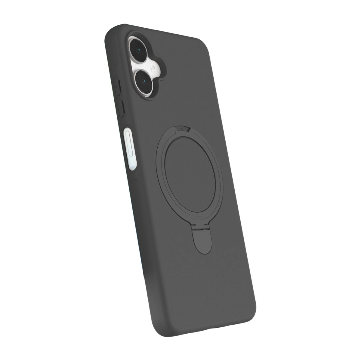 Halka tutuculu ve kamera kesimli koyu gri telefon kılıfı.