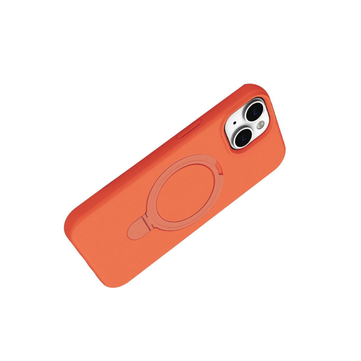 Halka tutuculu turuncu telefon kılıfı ve kamera lensleri.