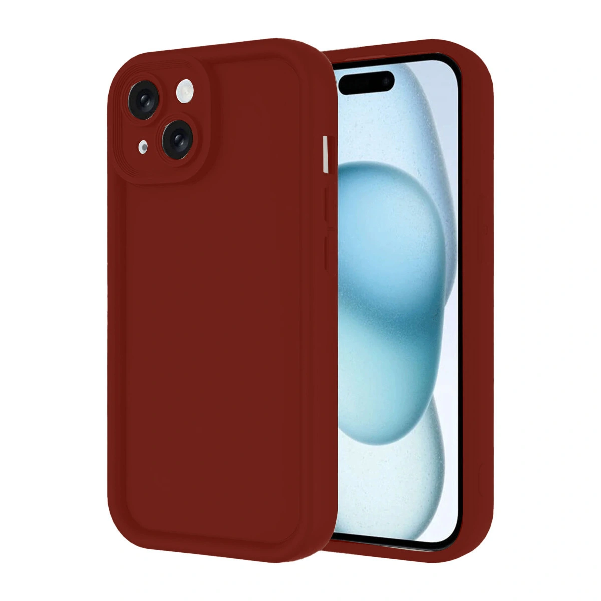 Kamera sistemli kırmızı telefon kılıfı ve ekranın bir kısmı.