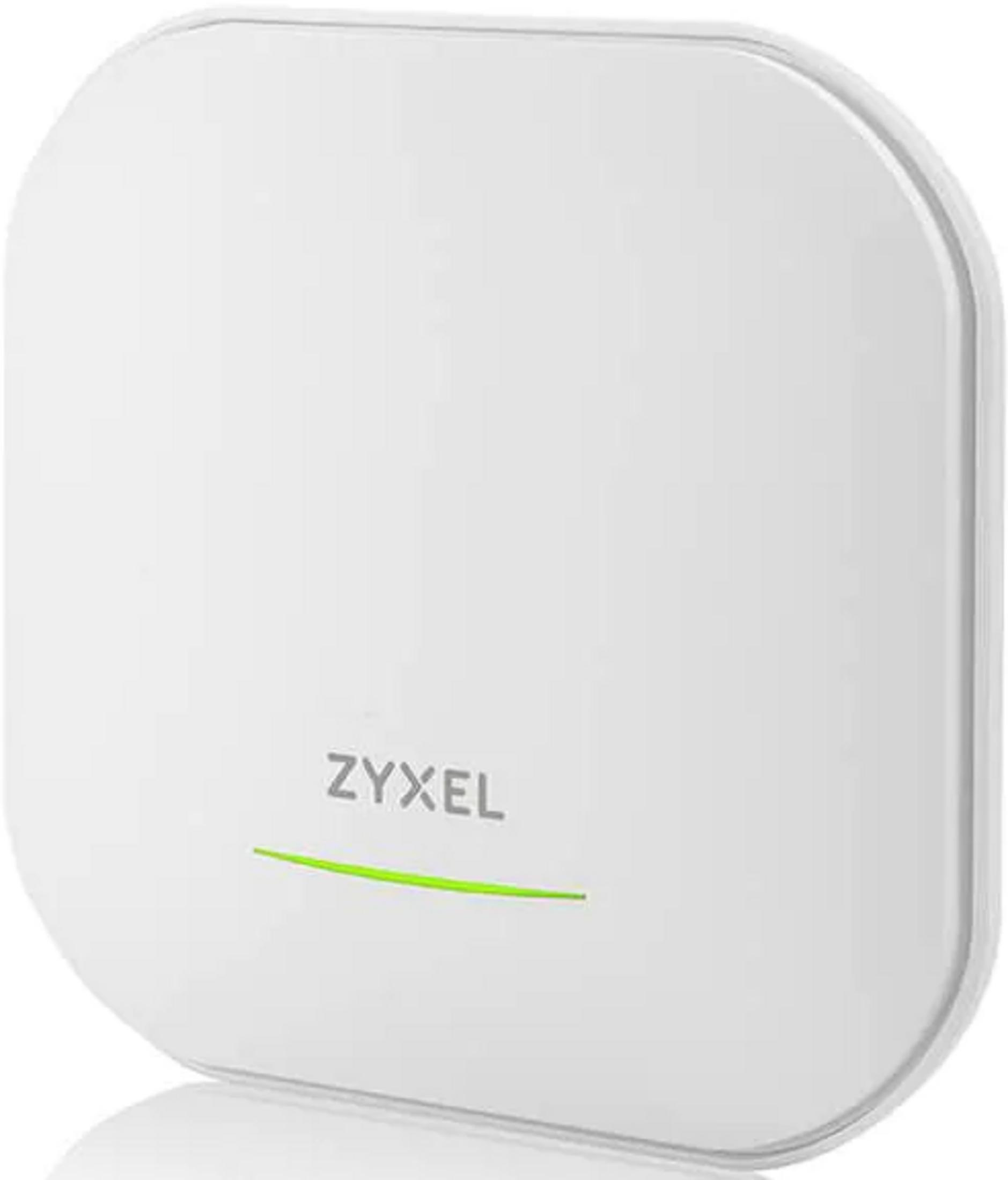 Białe urządzenie Zyxel z zielonym paskiem świetlnym.