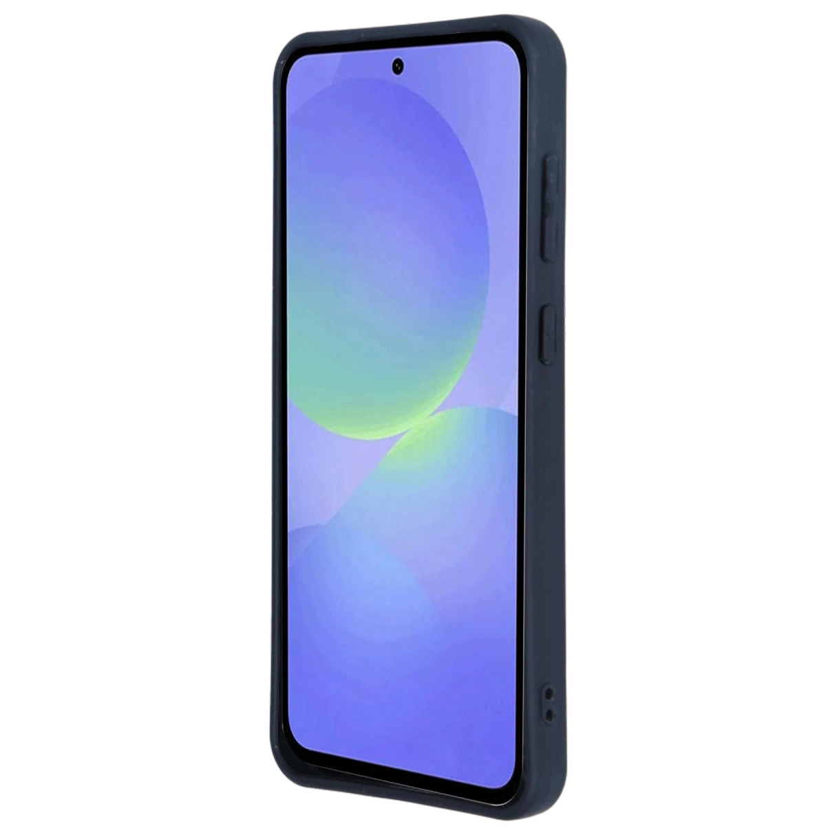 Ön kamera deliği ve soyut mavi duvar kağıdı olan koyu mavi akıllı telefon.