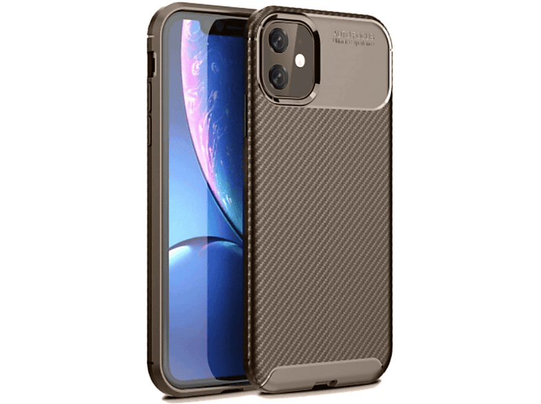NEWFACE iPhone 11 Uyumlu Auto Focus Karbon Kapak Telefon Kılıfı Kahverengi