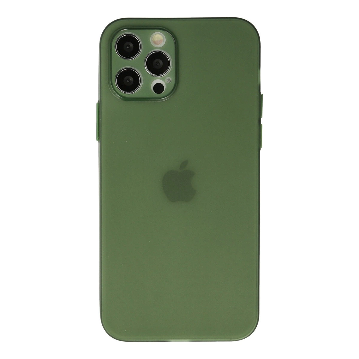 Apple logosu ve çift kameralı yeşil iPhone'un arkası.