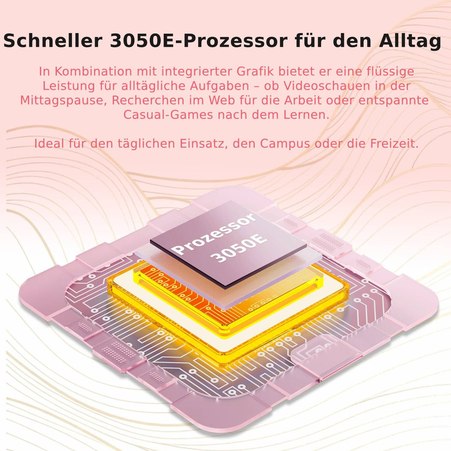 Abstrakte Darstellung eines Prozessors mit Schichten und Schaltkreismuster.