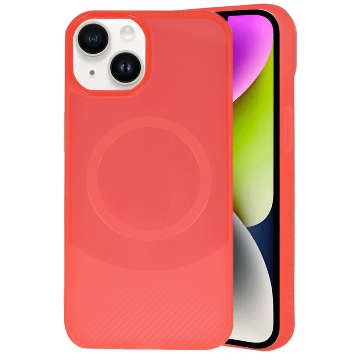 NEWFACE iPhone 14 Uyumlu Maya Karbon Kapak Telefon Kılıfı Kırmızı