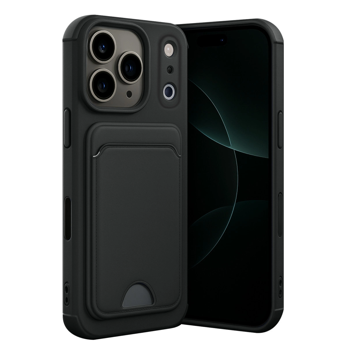 NEWFACE iPhone 17 Pro Uyumlu Kelvin Kartvizitli Silikon Telefon Kılıfı Siyah