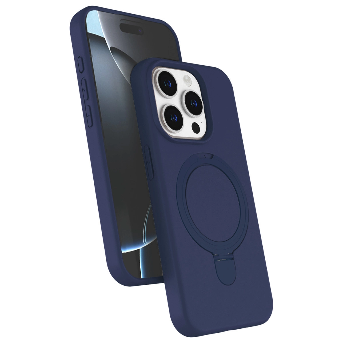 Entegre halkalı koyu mavi iPhone kılıfı