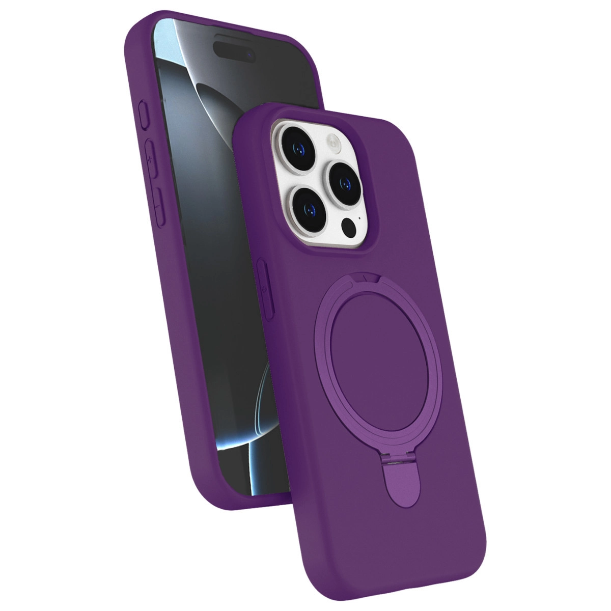 NEWFACE iPhone 15 Pro Max Uyumlu Regal Magsafe Standlı Kapak Telefon Kılıfı Derin Mor