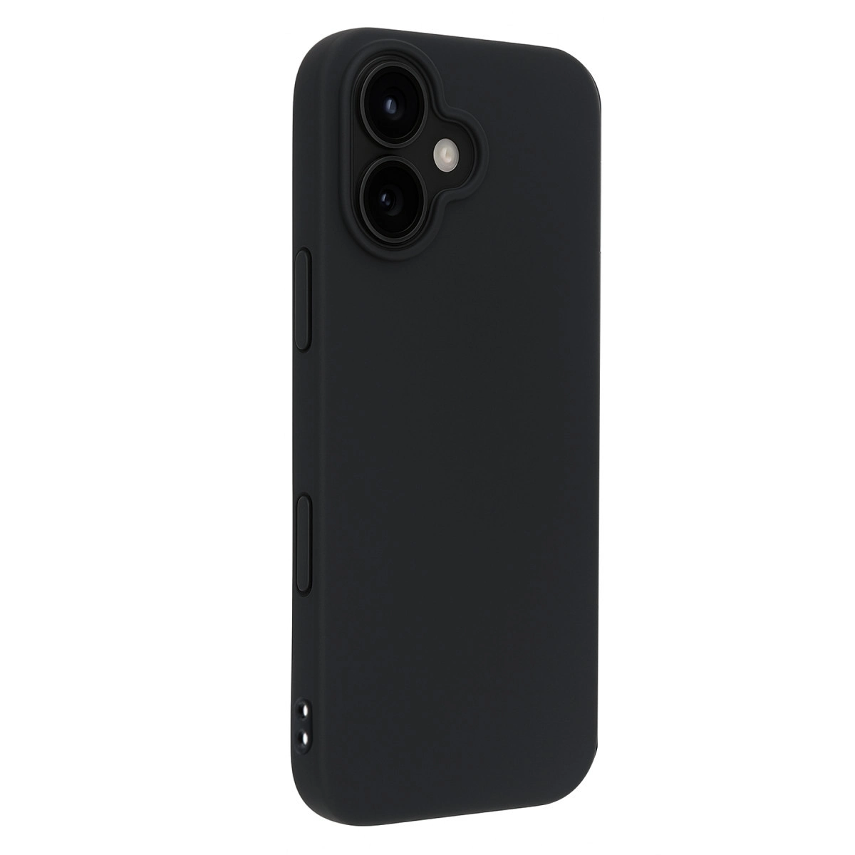 Kamera kesimli ve yan düğmeli siyah telefon kılıfı.