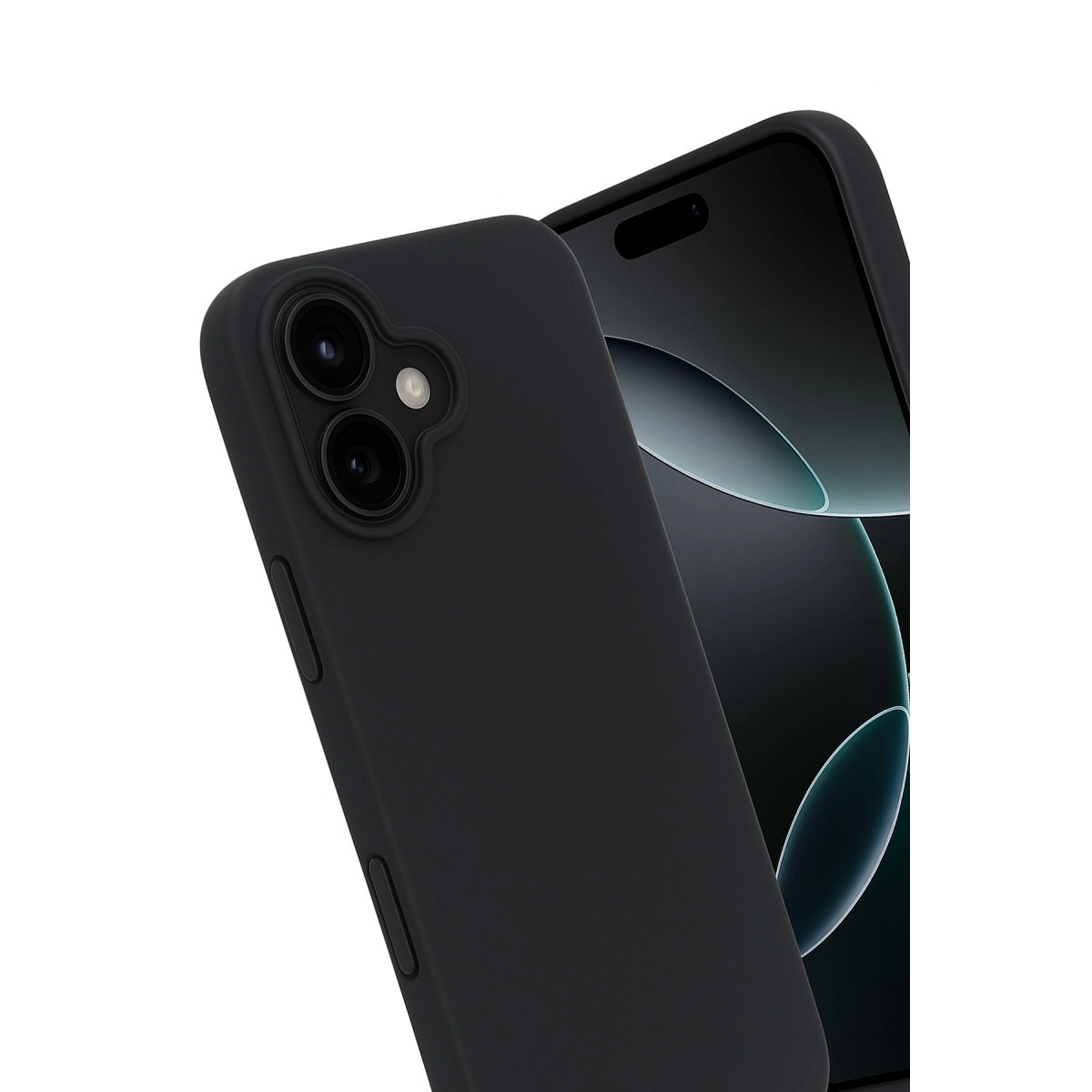 Siyah iPhone, siyah kılıfı ile, odaklanmış kamera dizisi.
