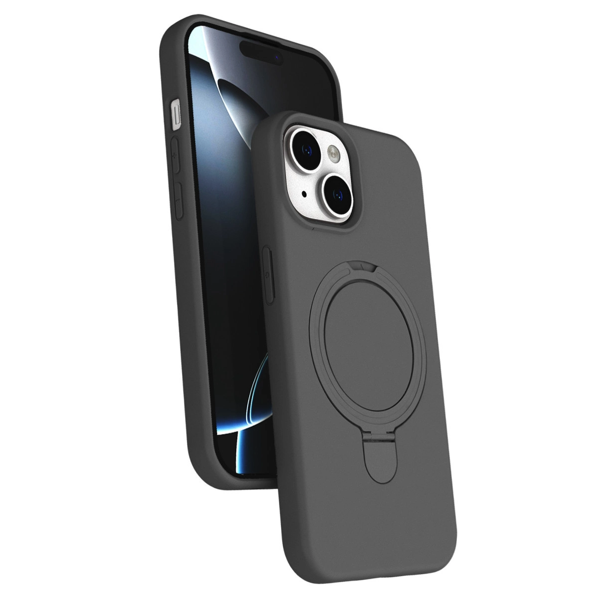 NEWFACE iPhone 15 Plus Uyumlu Regal Magsafe Standlı Kapak Telefon Kılıfı Titan Gri